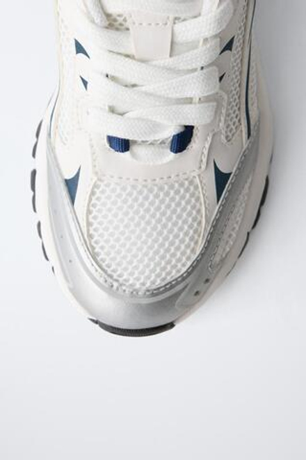 ZARA КРОССОВКИ С ДЕТАЛЯМИ ИЗ СЕТЧАТОЙ ТКАНИ, БЕЛЫЙ