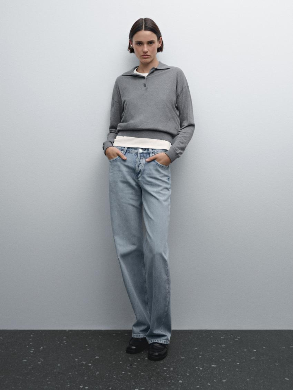 Massimo Dutti Широкие джинсы со средней посадкой, голубой