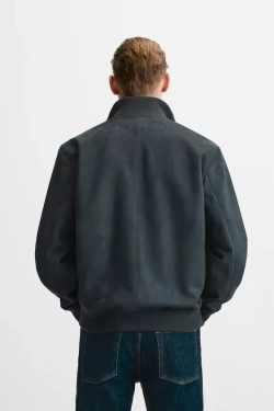 ZARA КУРТКА ИЗ ИСКУССТВЕННОЙ ЗАМШИ, ТЕМНЫЙ БУТЫЛОЧНО-ЗЕЛЕНЫЙ