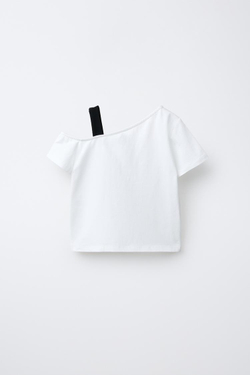 ZARA ФУТБОЛКА С КОРОТКИМИ РУКАВАМИ И БАНТОМ, БЕЛЫЙ