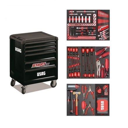 516 SP6EXB Тележка инструментальная, 6 ящиков с набором инструмента 263 предмета, черный цвет, USAG (Италия)
