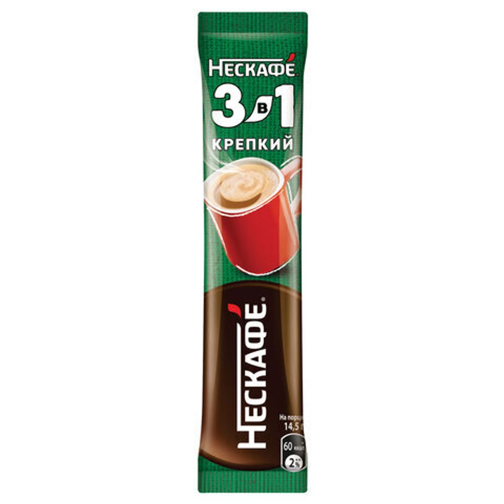 Кофе растворимый порционный NESCAFE "3 в 1 Крепкий", КОМПЛЕКТ 20 пакетиков по 14,5 г, 12460873