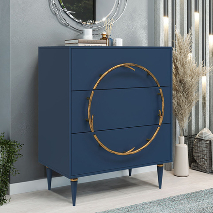 Комод Арт Колор matte Классик Голд с 3 ящиками Королевский синий матовый