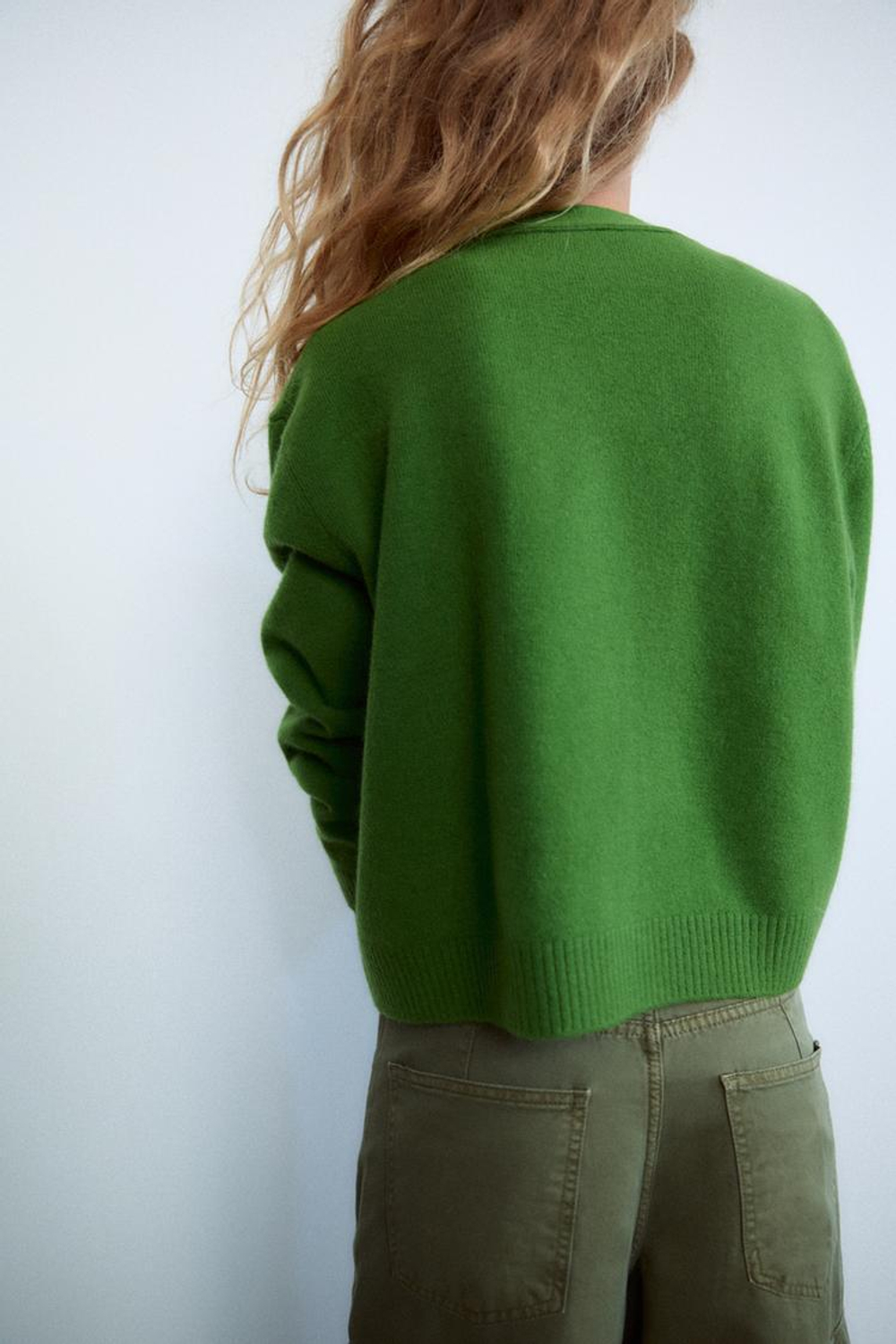 ZARA КАРДИГАН С УЗОРОМ «РОМБЫ», ЗЕЛЕНЫЙ