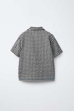 ZARA РУБАШКА В КЛЕТКУ ИЗ ЖАТОЙ ТКАНИ, ЧЕРНЫЙ