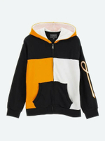 Кардиган трикотажный с капюшоном GUESS Черный/Белая и оранжевая вставки/Термопринт: логотип (Мальчик)