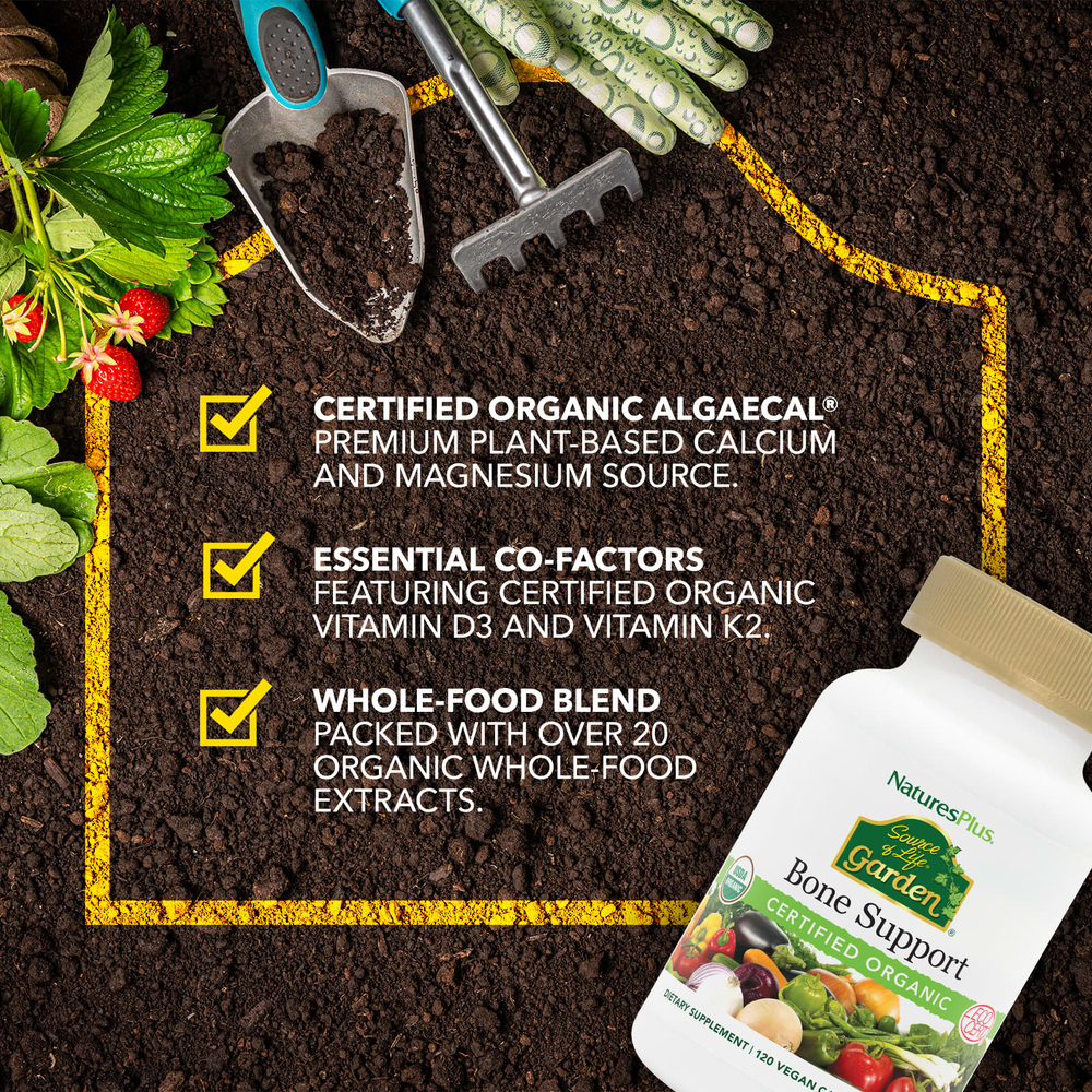 NaturesPlus, Source of Life® Garden, добавка для поддержки костей, 120 веганских капсул