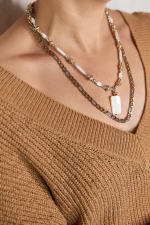 HMG 1328 Колье двойное с прямоугольным перламутром mix арт.2500