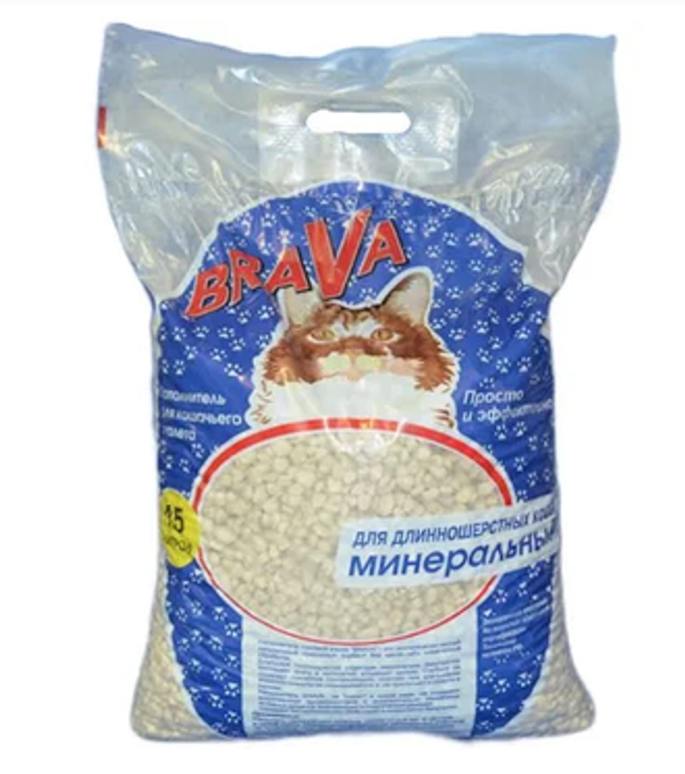 Brava Наполнитель впитывающий минеральный для длинношерстных кошек Синий, 15 л
