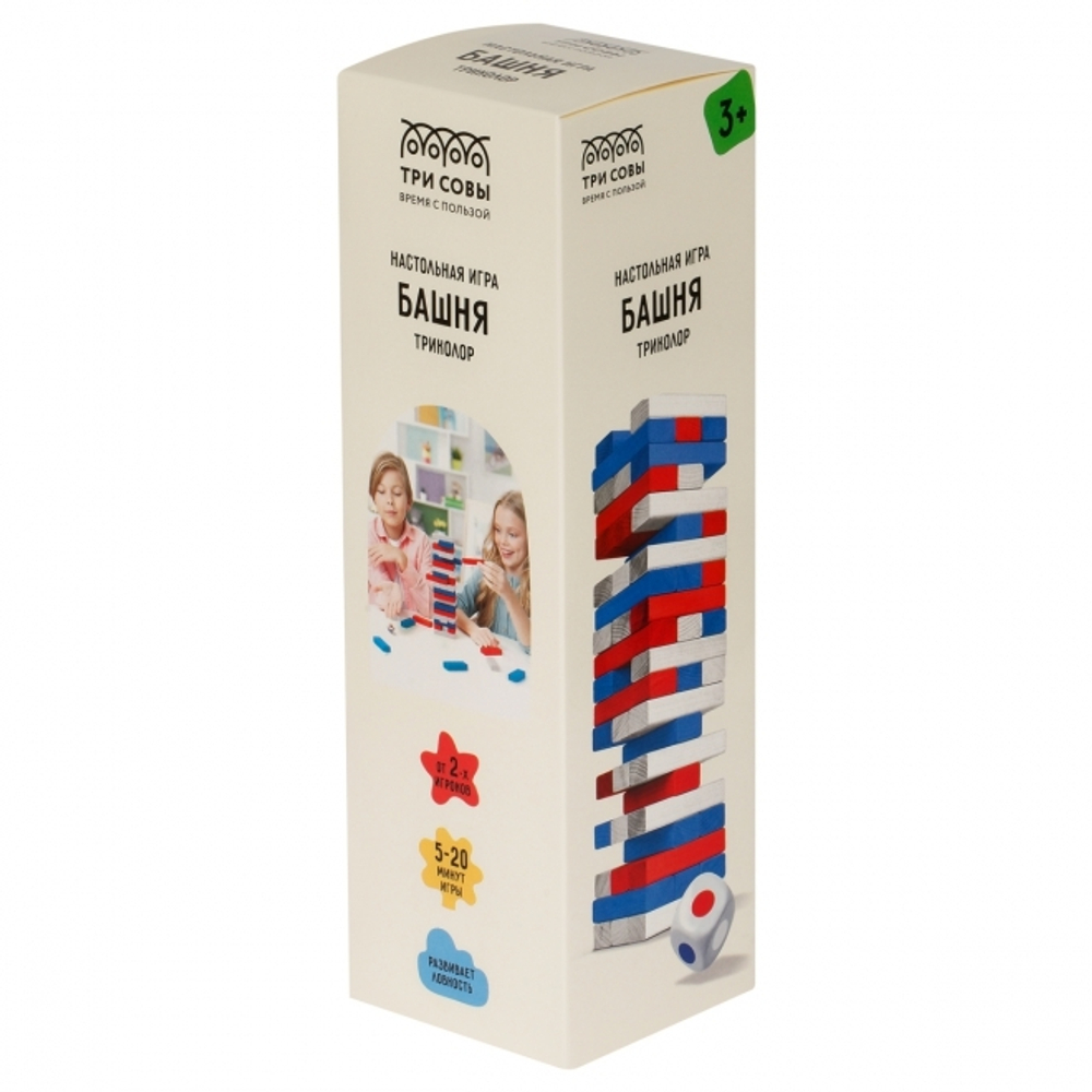 Игра настольная ТРИ СОВЫ "Башня. Триколор", цветные дерев. блоки, с уголком И