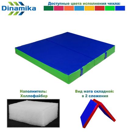 Мат гимнастический 1000х1000х100 винилискожа складной в 2 сложения (холлослеп/холлофайбер)