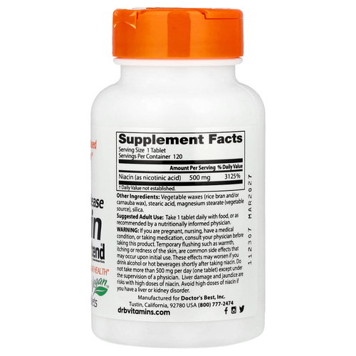 Doctor's Best, Ниацин с замедленным высвобождением, с niaXtend®, 500 мг, 120 таблеток
