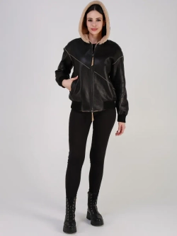 Двусторонняя дубленка зимняя шуба натуральная с капюшоном