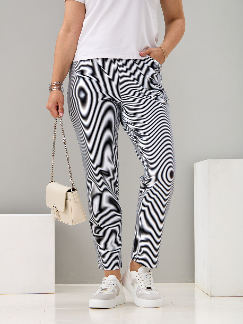 Брюки Бдж-129/синяяполоса-джинс