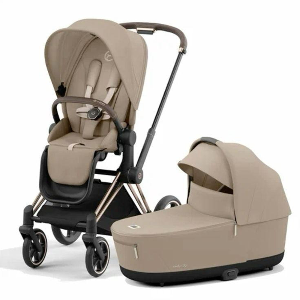 Коляска 3 в 1 Cybex Priam IV Rosegold и автокресло Cloud G i-Size Moon Black Plus Cozy Beige