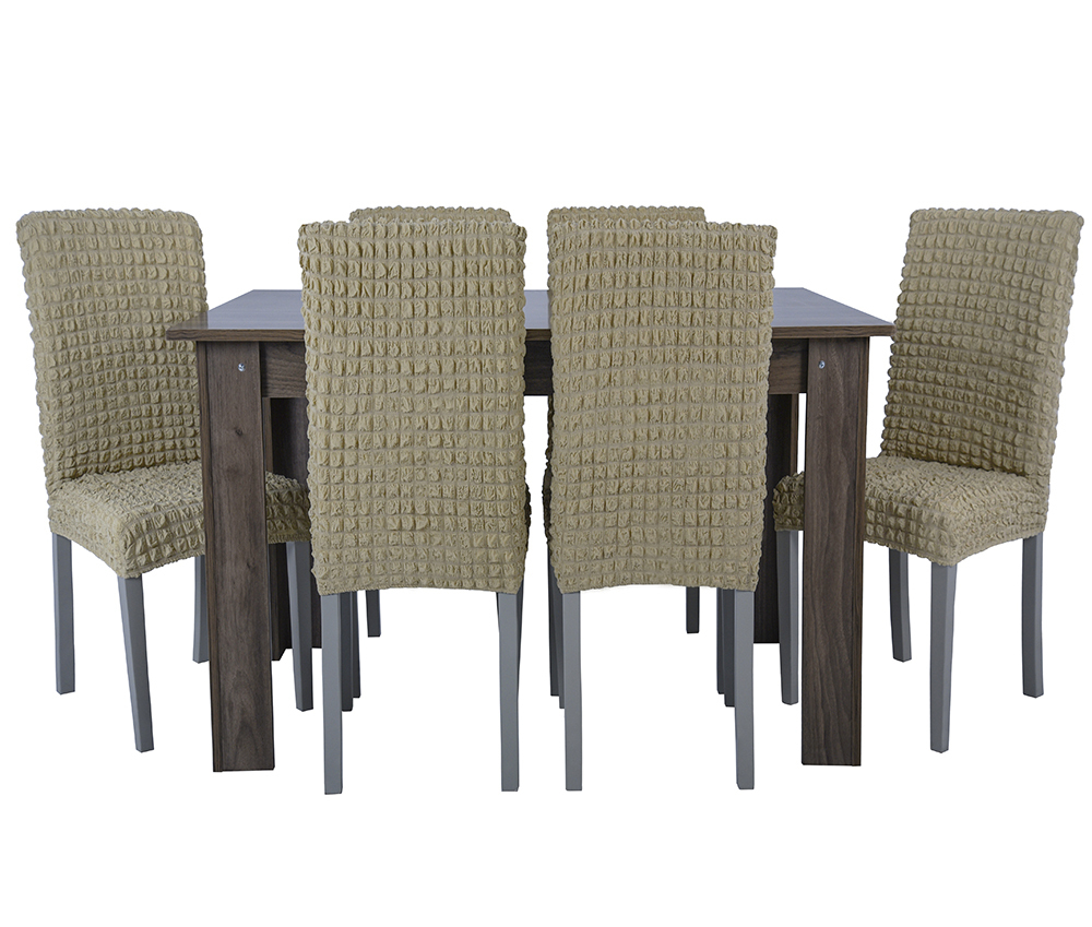 Чехол на стул без оборки со спинкой, цвет Бежевый, Набор 2 шт.