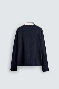 ZARA ПОЛО С КОНТРАСТНЫМ ПРИНТОМ, МОРСКОЙ СИНИЙ