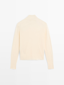 Massimo Dutti Вязаный свитер-водолазка из 100% шерсти - STUDIO, натуральный/кремовый