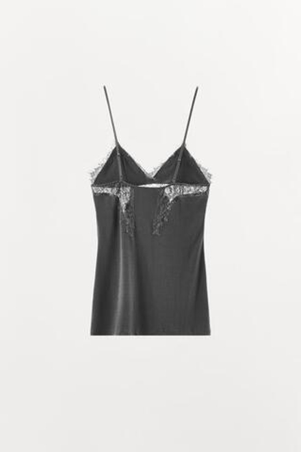 ZARA ТОП КРУПНОЙ ВЯЗКИ С КРУЖЕВОМ, ТЕМНО-СЕРЫЙ