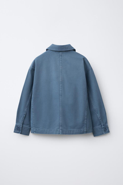 ZARA КУРТКА-РУБАШКА ACID WASH С КАРМАНАМИ, СИНИЙ