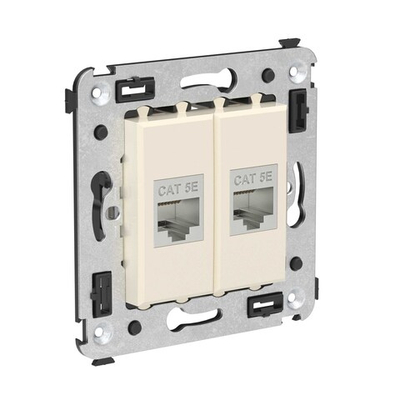 Компьютерная розетка RJ-45 без шторки в стену, кат.5e двойная экранированная, "Avanti", "Ванильная дымка"