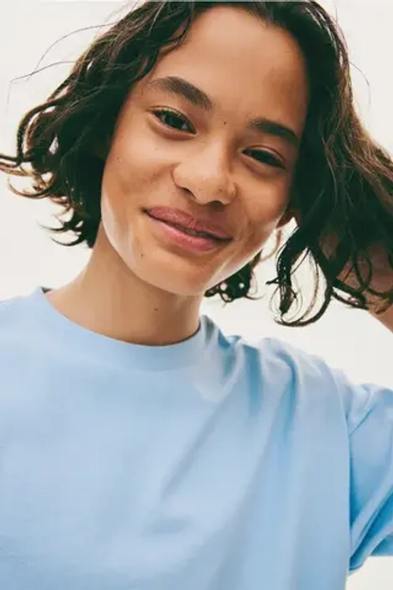 H&M Футболка из хлопкового трикотажа, голубой