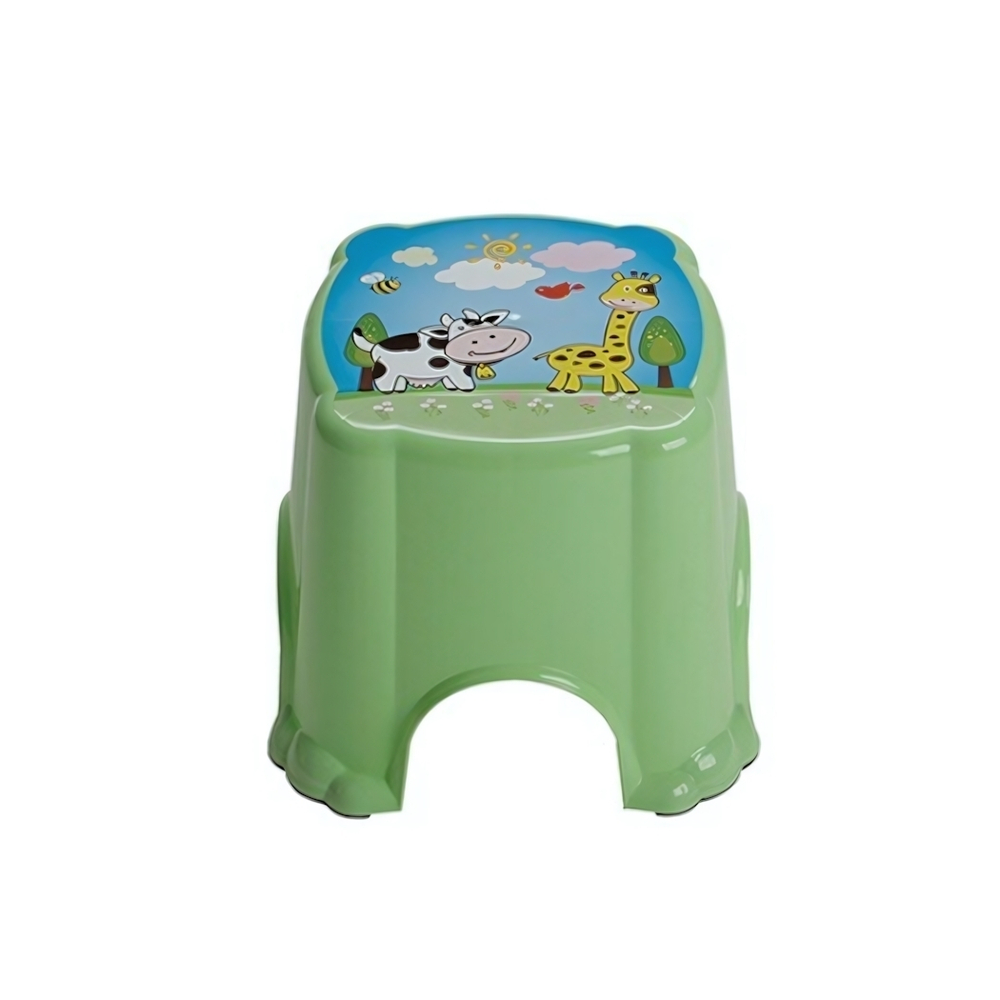 Табурет детский с рисунком "Животные" с прорезин ножками цвет ментол