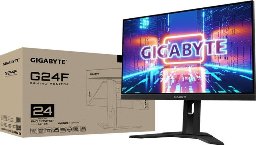 Монитор Gigabyte G24F 23.8", IPS, 1920x1080 (Full HD), 2 мс, 165 Гц, AMD FreeSync Premium, 300 кд/м2, 178°/178°, 2xHDMI, DisplayPort, чёрный