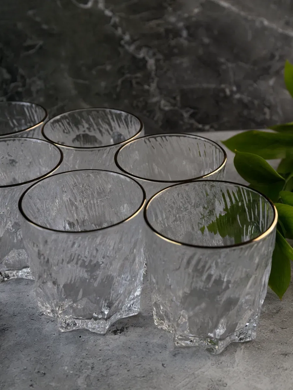 Стаканы для виски, 6 шт. Прозрачный лед с золотой каймой