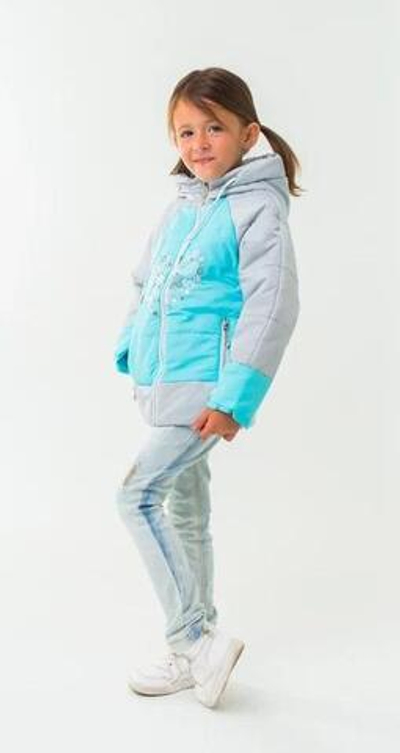 Куртка для девочек "Аглая" 26, 104р, небесный/серебро
