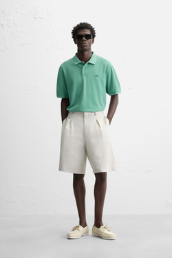 ZARA ПОЛО ПИКЕ, ЛИНЯЛЫЙ ЗЕЛЕНЫЙ