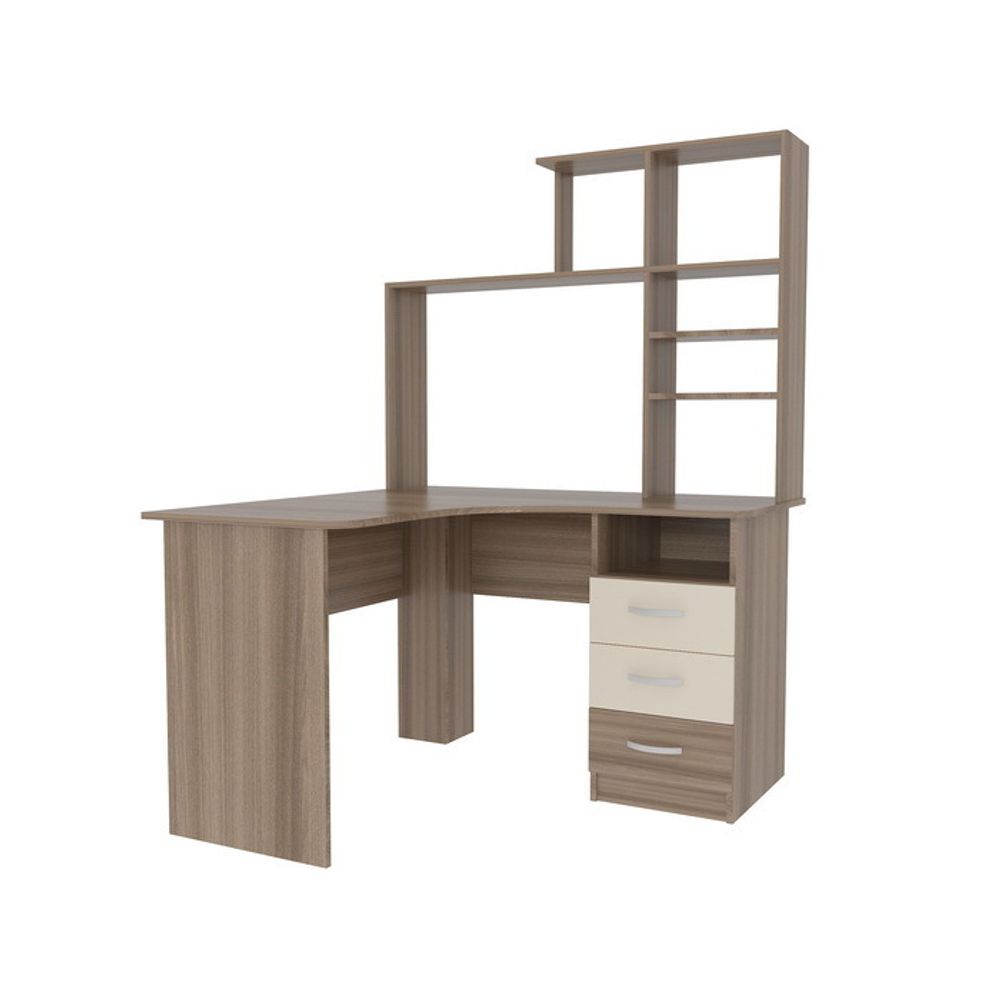 Стол компьютерный угловой «Галерея» 1200 с надстройкой (ясень шимо тёмный/крем), ЛДСП 16 мм, Мебельсон