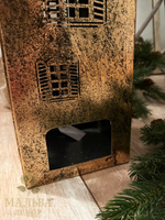 Подсвечник "Домик" большой античное золото 16x16xH42 см