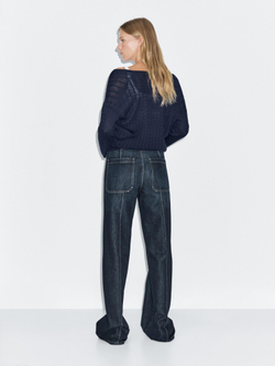 Massimo Dutti Джинсы со средней посадкой и широкими штанинами, средне-синий