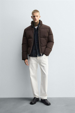 ZARA СТЕГАНАЯ КУРТКА WATER REPELLENT, ШОКОЛАДНЫЙ