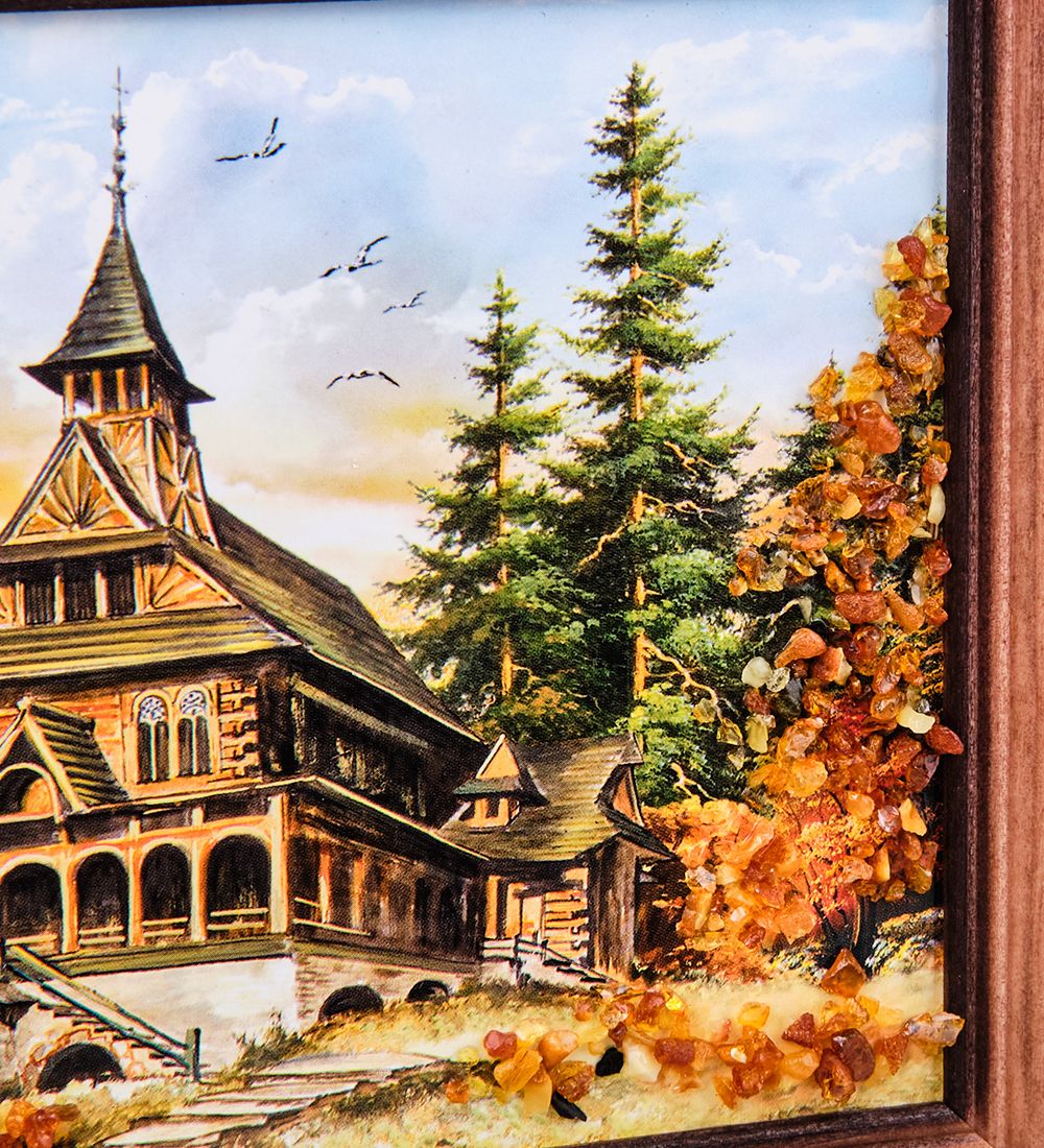 AMB-74/33 Картина «Усадьба в лесу» (с янтарной крошкой) дер.краш.рамка 12х15