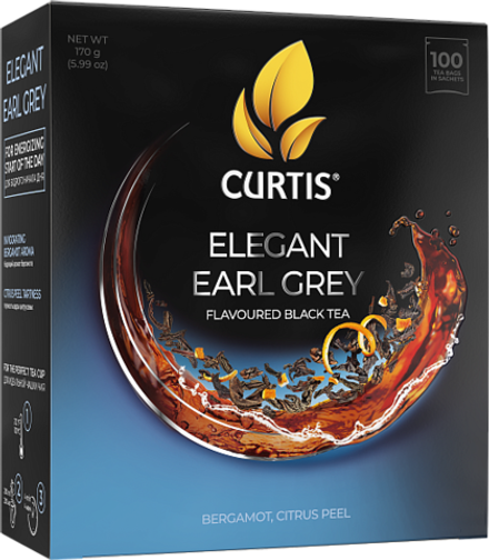 Curtis Elegant Earl Grey, чёрный чай с бергамотом, 100 × 1,7г. Кёртис