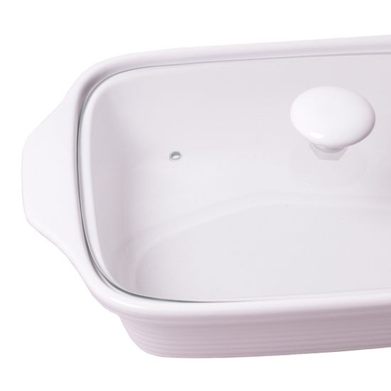 Мармит керамический прямоугольный 2,4 л. Kamille КМ-6403 со стеклянной крышкой на хромированной подставке