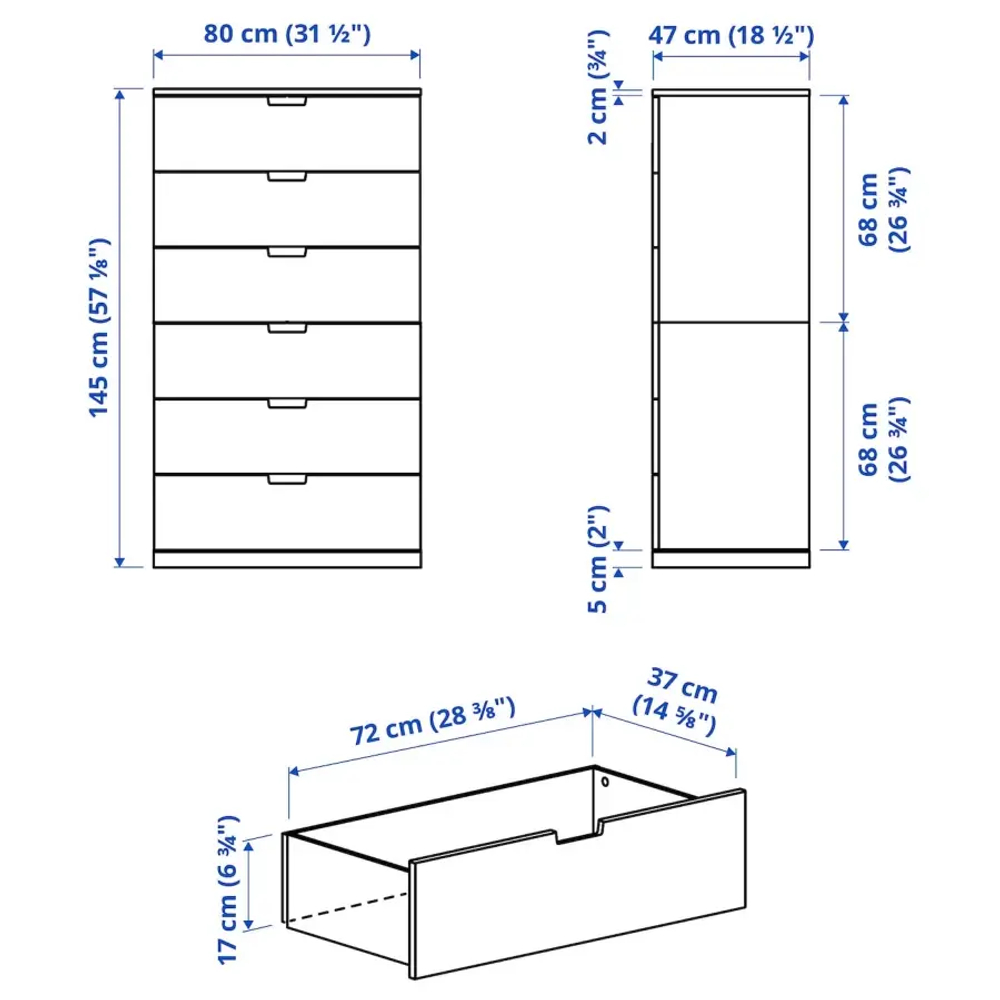 Комод - IKEA NORDLI/НОРДЛИ ИКЕА, 47х80х145 см, белый