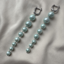 Серьги-дорожки «Мятный градиент» — жемчуг майорка