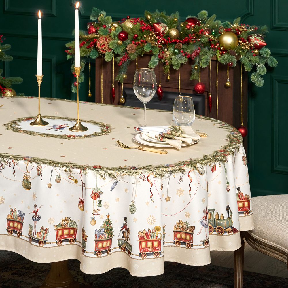 СКАТЕРТЬ ОВАЛЬНАЯ "ЩЕЛКУНЧИК" ,140Х300СМ ,БЕЖЕВЫЙ ,100%ХЛОПОК ,ТВИЛ