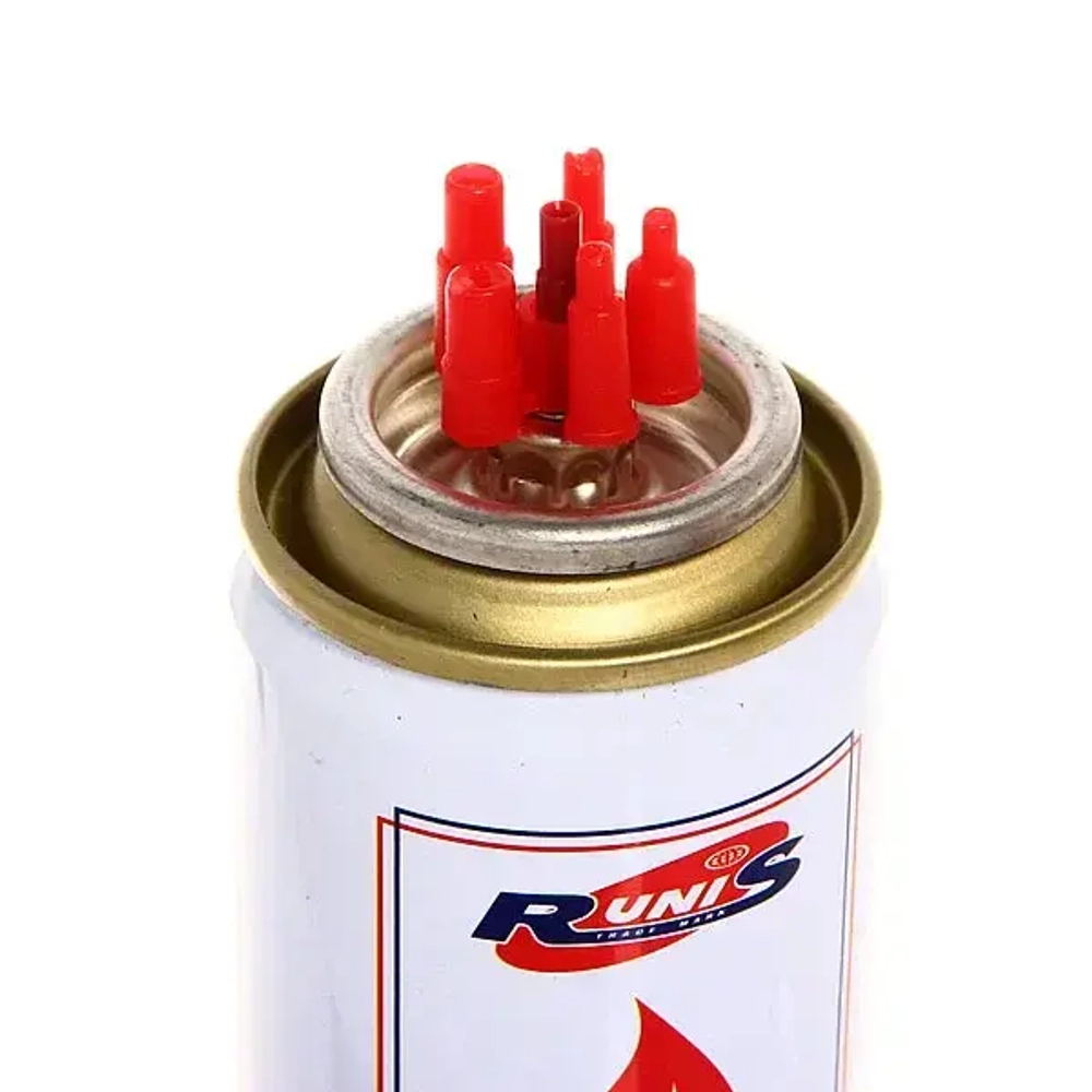 Газ для зажигалок»RUNIS»белый металлический баллон (с насадками) 140мл (1-007)