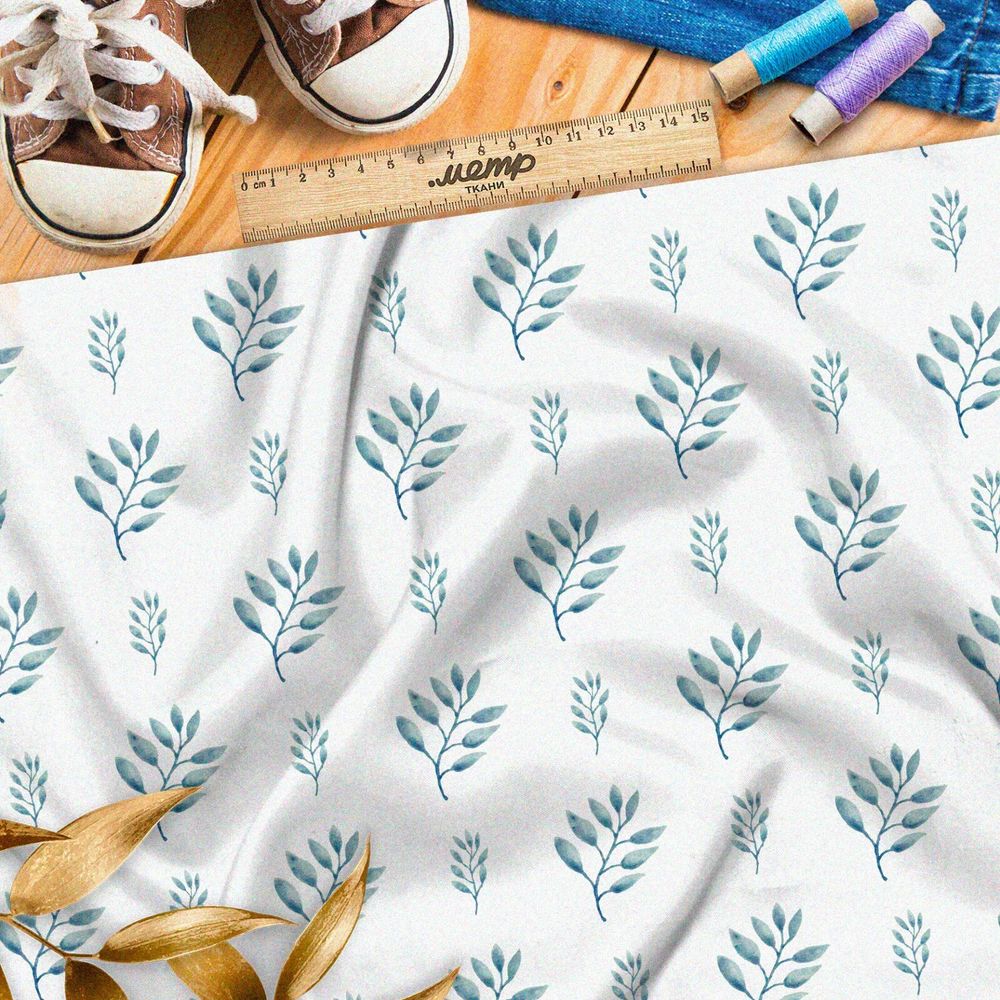 Ткань атлас полупрозрачные акварельные листья