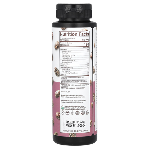 Foods Alive, органическое масло чиа, ремесленное масло холодного отжима, 236 мл (8 жидк. унций)