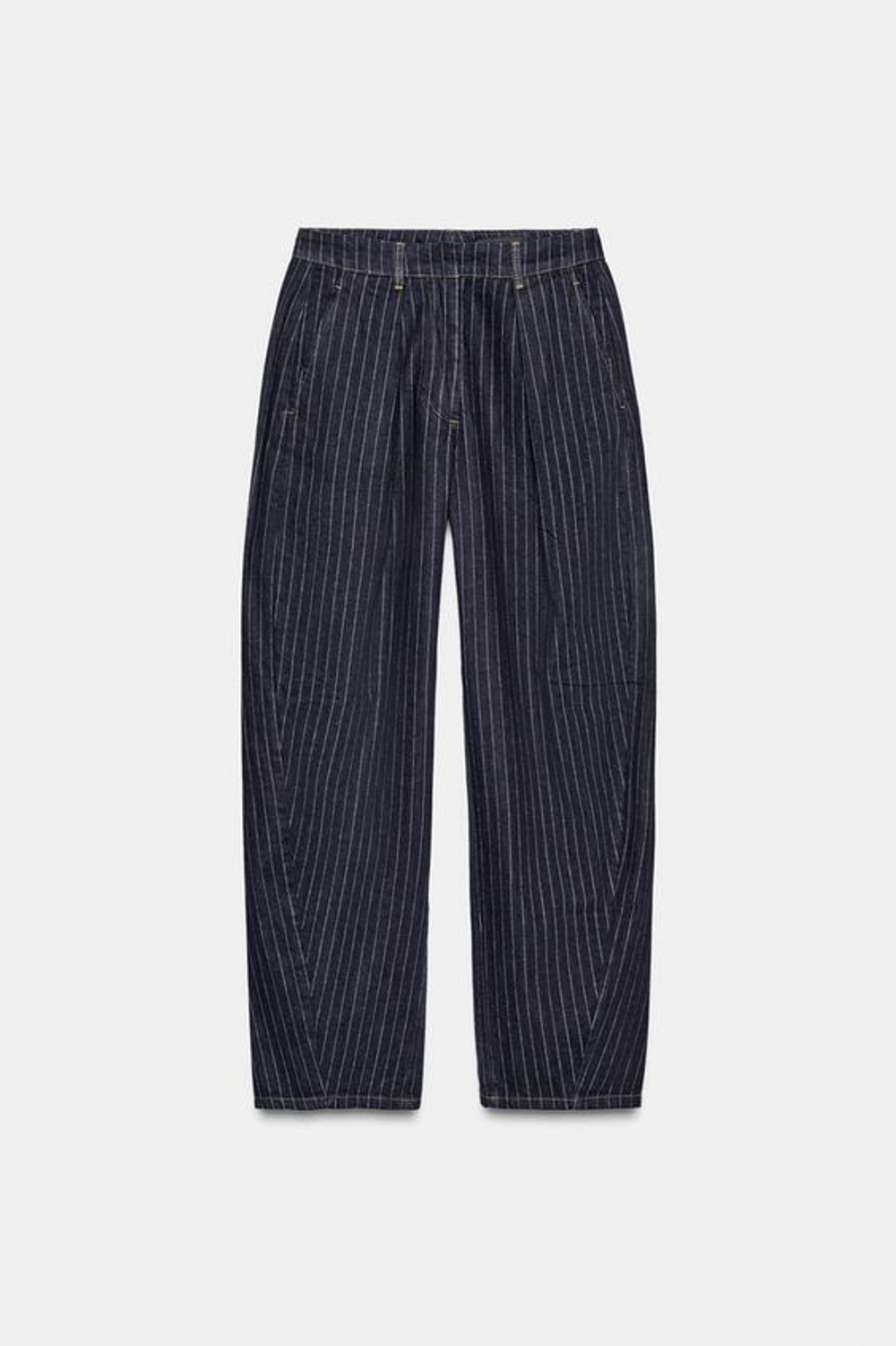 ZARA ДЖИНСЫ ZW COLLECTION BALLOON В ПОЛОСКУ СО СРЕДНЕЙ ПОСАДКОЙ, СИНИЙ