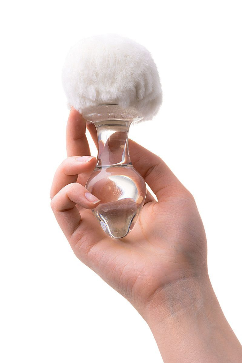 Стеклянная анальная втулка с белым хвостиком - 14 см. (Цвет: белый)