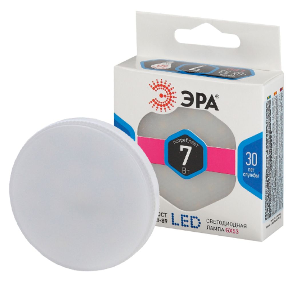 Лампа светодиодная ЭРА STD LED GX-7W-840-GX53 7Вт таблетка нейтральный белый свет GX53 | Лампы cветодиодные Плоские (GX)