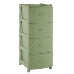 Комод "Элластик" 4 ящика с фасадом Люкс (плетенка), цвет оливковый, ножки на колесиках