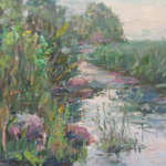 Картина авторская маслом на бумаге в паспарту 30х40 см на стену для интерьера "В ожидании Аленушки"