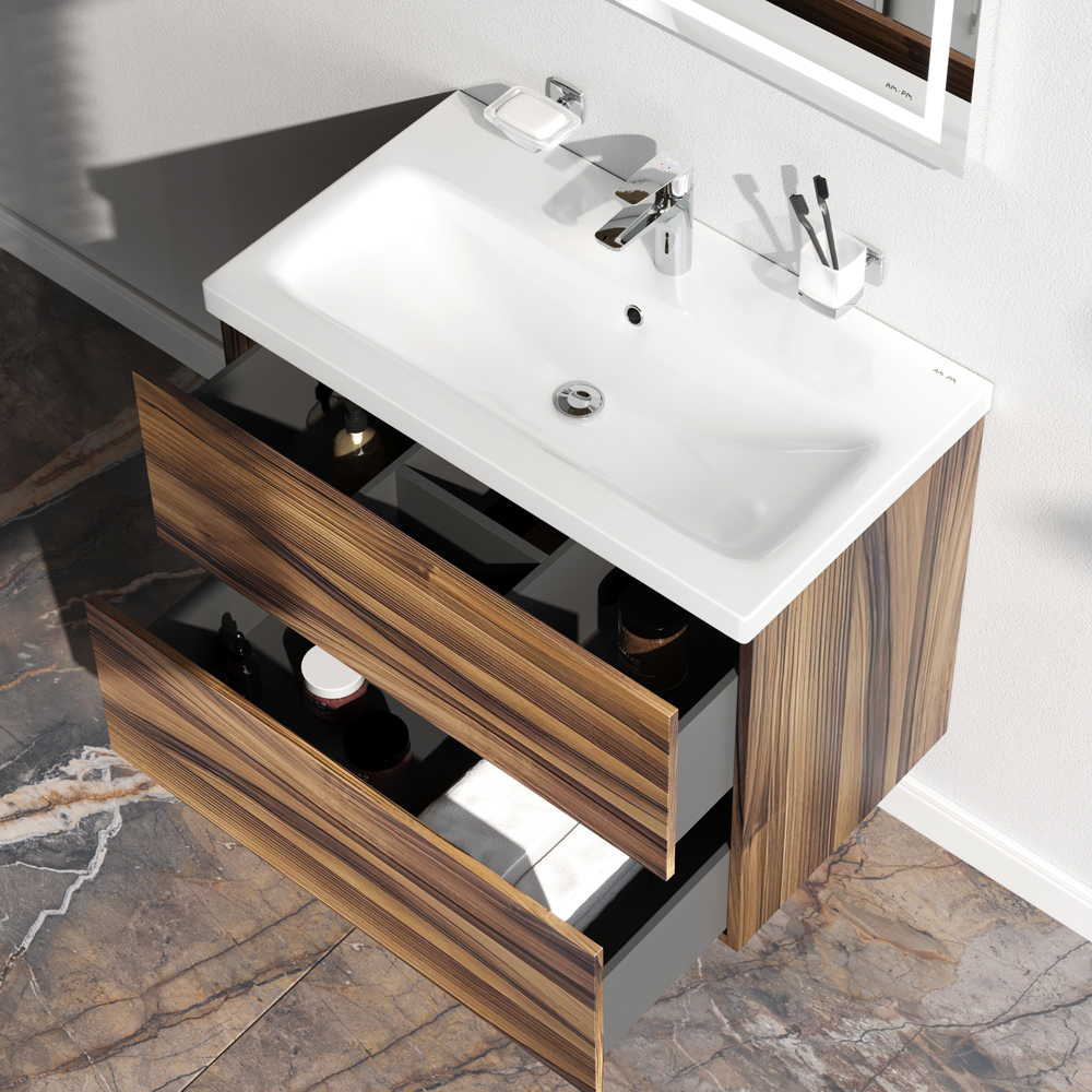 База под раковину, подвесная, 75 см, 2 ящика, орех